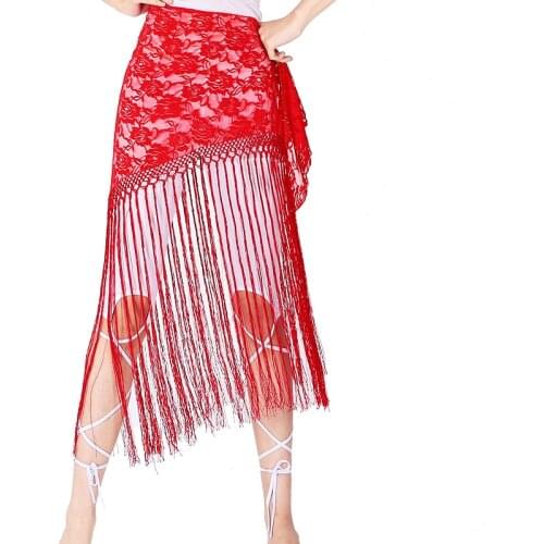 Women Belly Dance Clothes Accessories Stretchy Long Fringes Belt Bellydance Hip Scarf Floral Lace