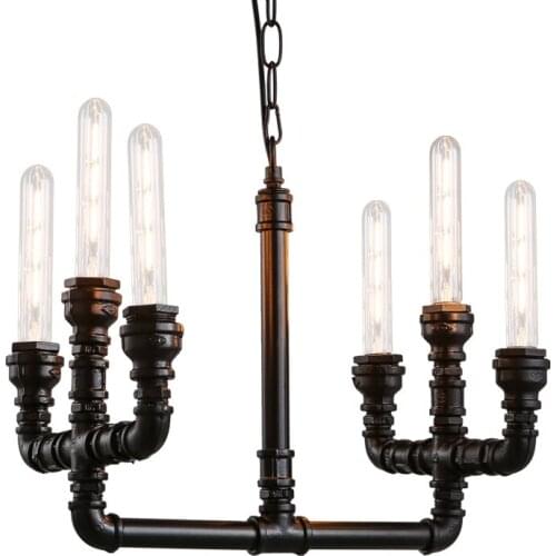 American Style Loft Industria Pendant Lamp LED Lighting Fixtures Water Pipe Iron Vintage Pendant Lights 6 Heads Luminaire Lampen