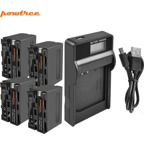 Powree For Sony 4PCS 7.2V 8700mAh NP F960 NP-F960 NPF960 Battery + LCD Charger Replacement NP F750 770 950 970 CCD-SC5 HVR-Z1J