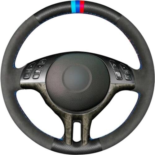 Durable Black Natural Leather Black Suede Light Blue Blue Red Marker Car Steering Wheel Cover For Bmw E39 E46 325i E53 X5