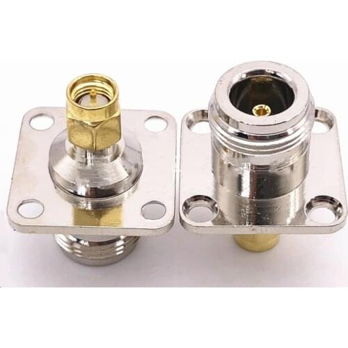 RF Adapter N FemaleTo SMA Male 4 Hole Flange Panel Mount RF Coaxial Connectors 25*25mm