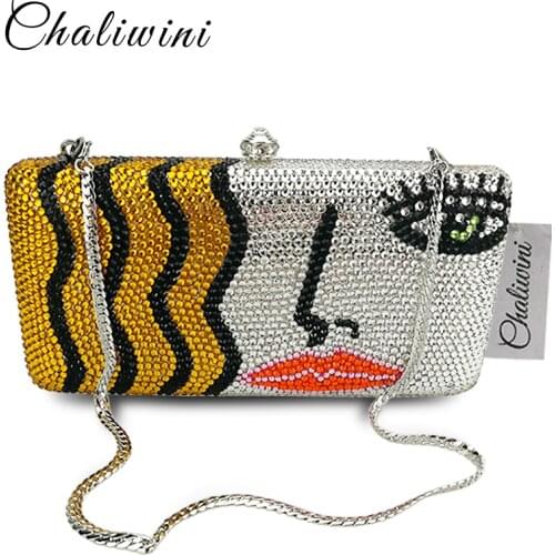 Chiliwini luxury rhinestones women clutch bags diamonds Ladies chain evening bags crystal wedding bridal handbags Fashion purse