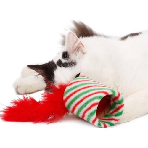 Cat Christmas Toys Funny Eco-friendly Durable Copper Bells Interactive Cat Pet Toy Natural Feather Strip Halloween Toys Cat