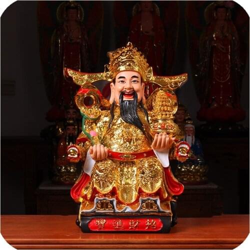 Buddha Statue of God of Wealth 16/19/26 Inch Gold-plated Resin Ruyi God of Wealth Ornament Family Worship Temple China Figurine