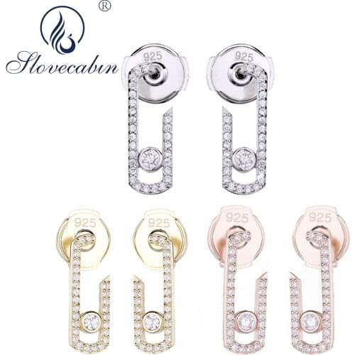 Slovecabin Sterling Silver Move Zircon Drop Earring With Piercing For Women Christmas Punk Rock Crystal Dangle Arete Hot Jewelry