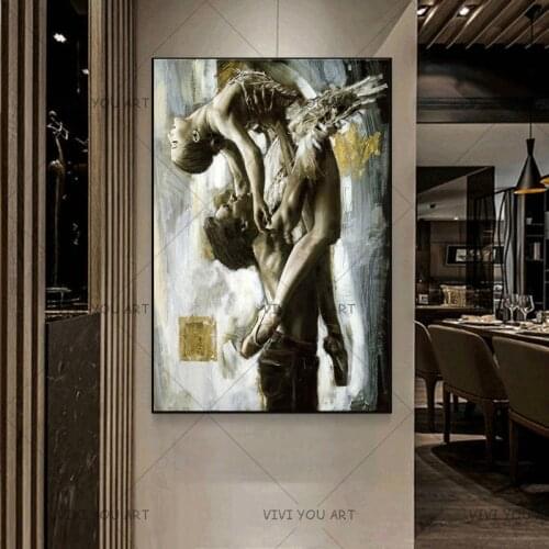 High quality Figure Oil Painting Modern art Couple dancers 100% Handmade wall decoration picture For Home Wall Decor