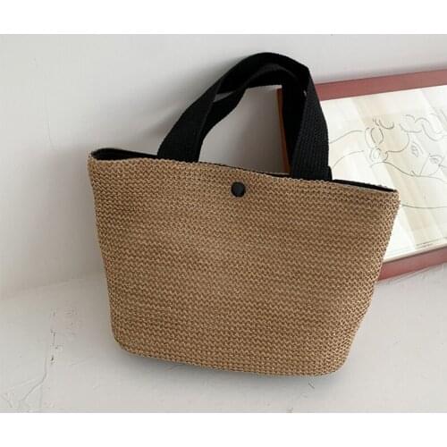 Fashion Summer Straw Bag For Women Weaving Handle Handbags Rattan Kintted Beach Bag Seaside Vacation Ladies Totes