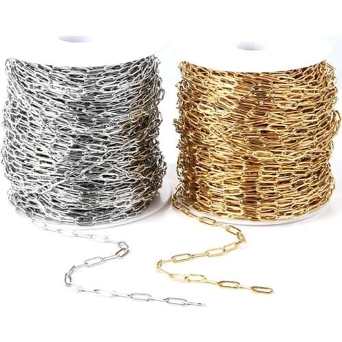 1m/lot DIY real gold plating stainless steel oblong hammer chain elliptical necklace jewelry chain for women.For jewelry making