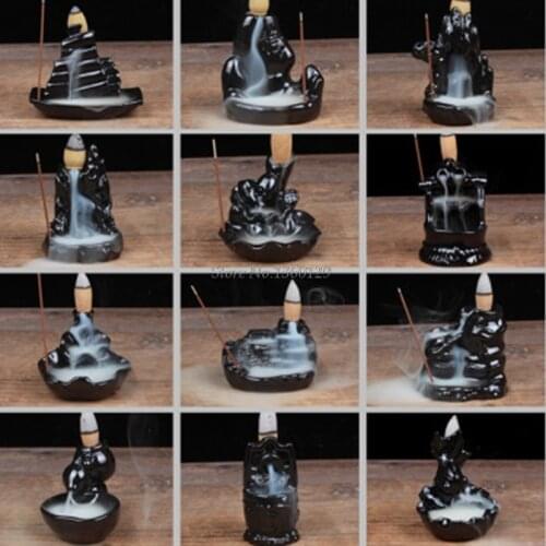 12 Styles Tower Incense Ceramic Burner Fragrance Holder Backflow Censer Creative Aromatherapy Smoke Reflux Incense Stick Incense