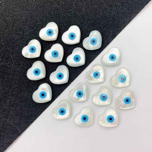 3 pcs/bag Natural Sea Shell Beads Heart-shaped Blue Evil Eye Mother-of-pearl Pendant DIY Making Charm Jewelry Accessories
