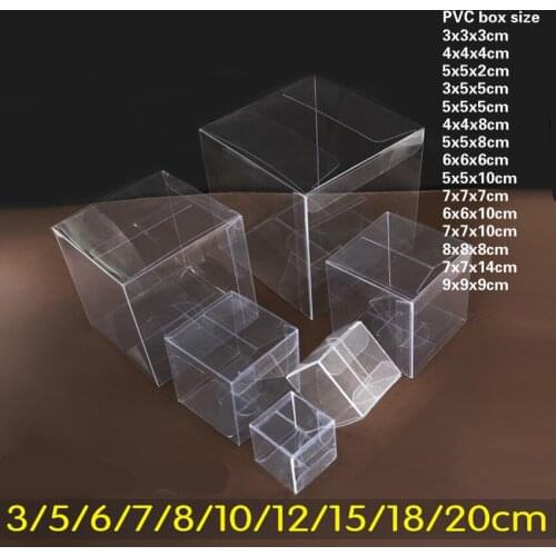 50pcs In/ 3x3x3cm/4x4x4cm/5x5x5cm/6x6x6cm/7/8x8x8cm/9x9x9cm Transparant Square Pvc Gift Packaging Boxes Dust-proof Display Box