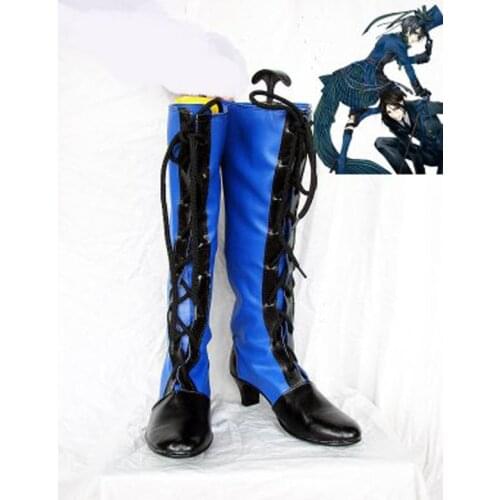 Black Butler Ciel Black and Blue Lace Up Cosplay Boots Shoes Anime Party Cosplay Show Boots Custom Made for Adult Men Shoes