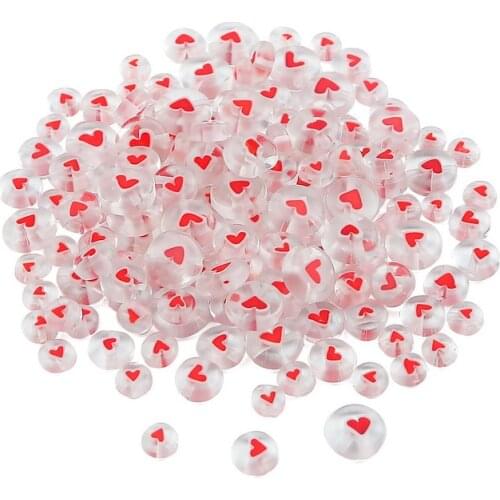 6/8/10mm Round Flat Shap Transparent White Red Heart Beads Lampwork Glazed Glass Beads for Bracelet Necklace DIY Jewelry Making