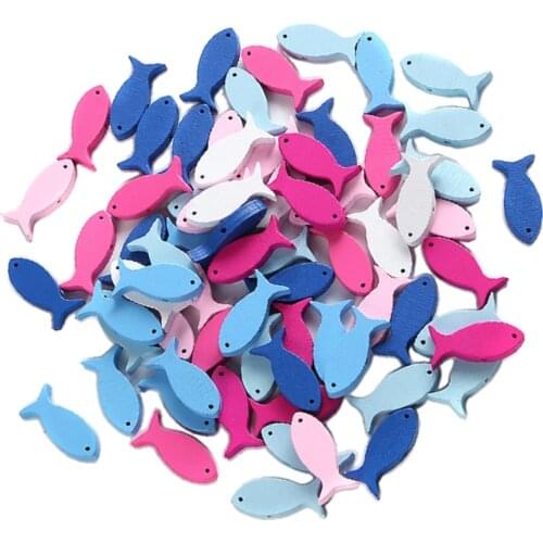 50Pcs Colourful Wooden Embellishments Crafts with Fish Shaped Home Ornament Crafts for DIY Albums Birthdays Parties Decorations