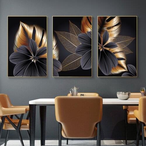 Black Yellow Flower Leaf Decorative Photos Hot Selling Wall Art Posters Canvas Painting For Living Room Decoration Home Decor
