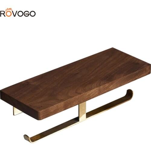 ROVOGO Toilet Paper Holder with Bamboo Shelf, Double Toilet Roll Holder, Wall Mount Roll Paper Hanger with Mobile Phone Storage