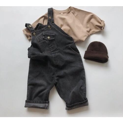 Childrens Suspender Trousers Autumn Classic Thicken Model Straight Denim for Boys Girls Pants Korean Baby Clothes Cargo Pants