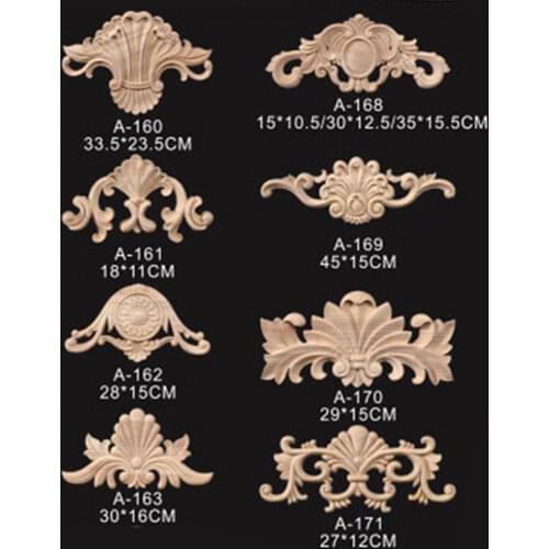 Long Decorative Wood Appliques Unpainted Wood Carved Wave Flower Onlay Decal Corner Applique for Home Furniture Decor Crafts