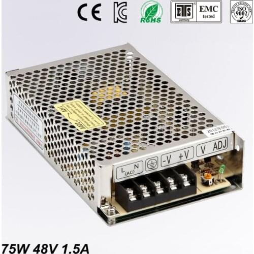 Best quality 48V 1.5A 75W Switching Power Supply Driver for LED Strip AC 100-240V Input to DC 48V free shipping