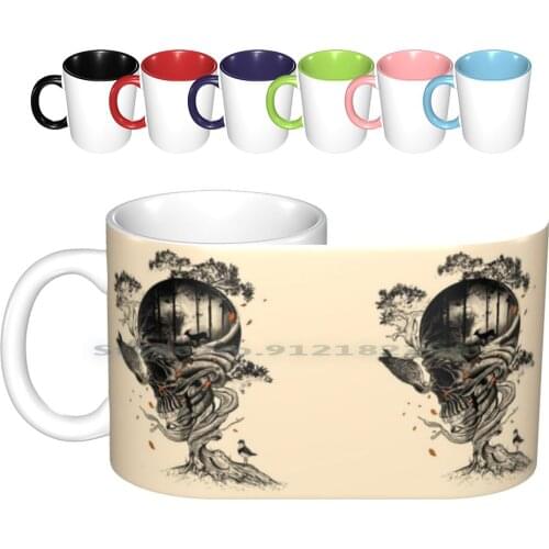 Lost Translation Ceramic Mugs Coffee Cups Milk Tea Mug Skull Flora Leaves Deer Forest Lost Black And White Red Wild Nature
