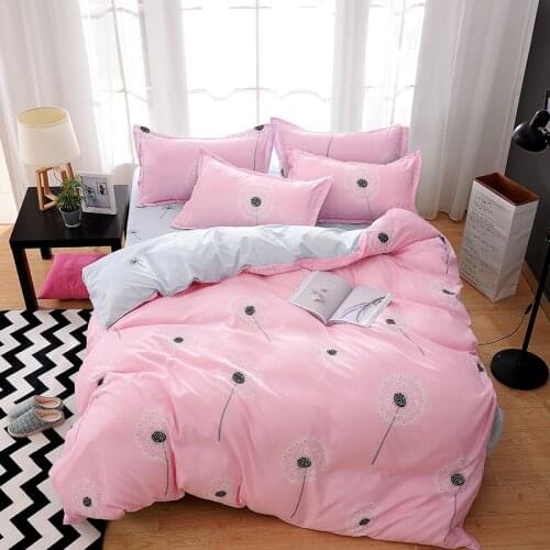 Pink Dandelion Home Textile Flowers Printed Bedding Set Bed Cover Bed Sheet Duvet Cover Pillowcase Bed Linen Bedclothes Queen