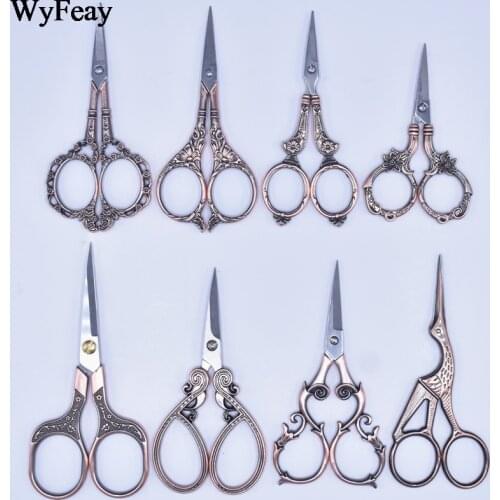 Red Antique Copper Vintage Scissors Stainless Steel Cutting Scissor Retro Needlework Sewing Scissors stationery Embroidery Tools