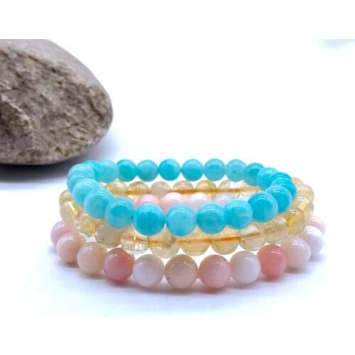 8 mm Natural Stone Beads Bracelet Sets Citrines Amazonite Pink Opal Beaded Wrist Men Women Mala Bracelets Drop Shipping