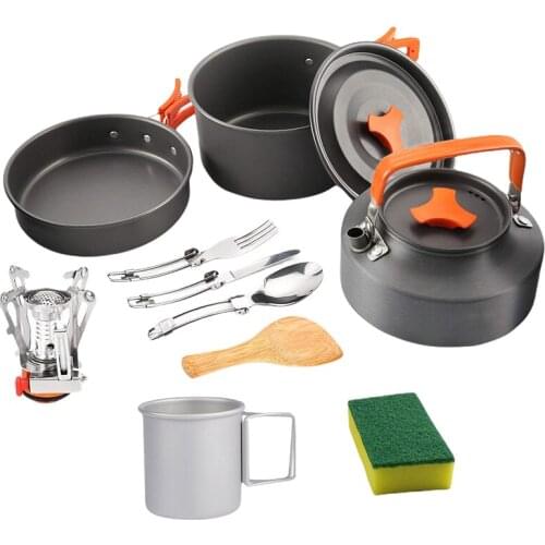 Outdoor Camping Cookware Kit Aluminum Cooking Set Water Kettle Pan Pot Travelling Hiking Picnic Tableware Accessories