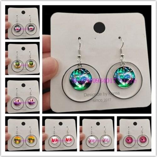 New Valentines Day Gift Love Round Glass Girl Earrings I Love You Valentines Day Red Heart Girl Decorative Glass Earrings