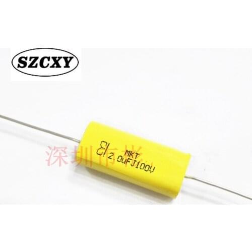 New MKT 2UF 100V 25*12*7MM xial wear heart non-polarity film capacitor