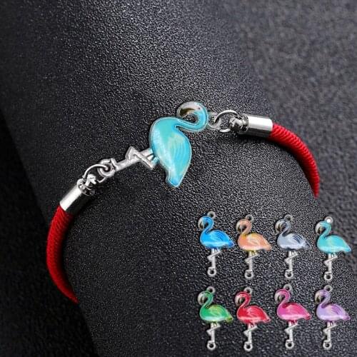 New bohemian style animal flamingo charm braided bracelet for women and children crystal beads adjustable rope chain anklet jewe