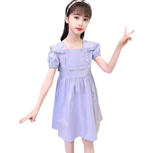 Girl Dress Solid Color Kids Party Dresses For Girls Summer Children Dresses Casual Style Childrens Clothing 6 8 10 12 14