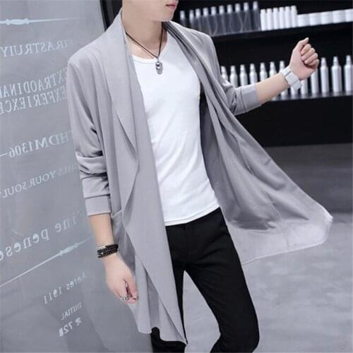 50pcs Korean Men Mid-long Style Trench Windbreaker Ultra Thin Large Neckline Fashion Outwear Cloak Sunscreen&Windproof Overcoat