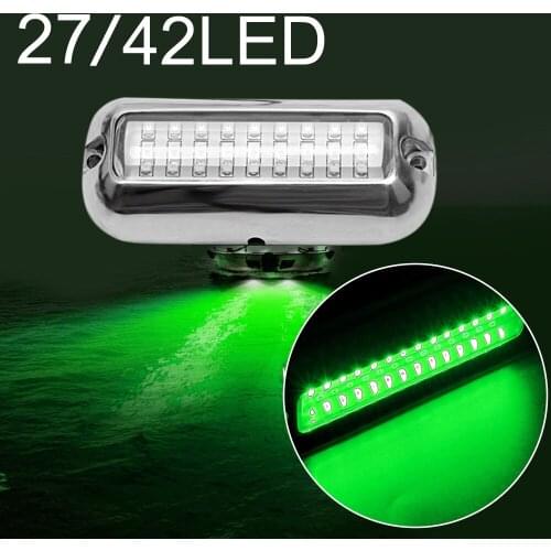 27/42 LED Underwater Waterproof Pontoon Yacht Marine Boat Transom Stainless Steel Universal Marine Navigation Light Green