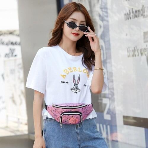 Unisex Waist Pack Geometric Diamond Plaid Bag Double Pocket Large Capacity Laser Sports Outdoor Chest Pack Zipper Messenger Bag