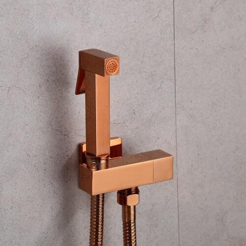 Hand Held Bidet Sprayer Douche Toilet Kit Bidet Faucet Rose Gold Square Shattaf Shower Head Copper Valve Set Jet Bidet Faucet