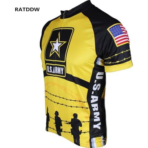 Sportswear Mens US Army Soldiers Cycling Jersey Short Sleeves Bike Wear Breathable Cycling Bicycle Clothing Clothes Yellow