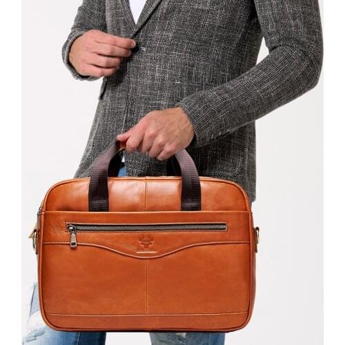 Messenger Bag Mens Genuine Leather Shoulder Bags Male Briefcases Laptop Crossbody Bag For Men Multi-functional Portable