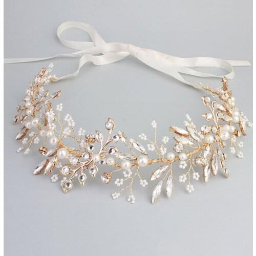 SLBRIDAL Handmade Wired Rhinestones Crystals Pearls Flower Wedding Tiara Headband Bridal Hair Vine Hair Accessories Bridesmaids