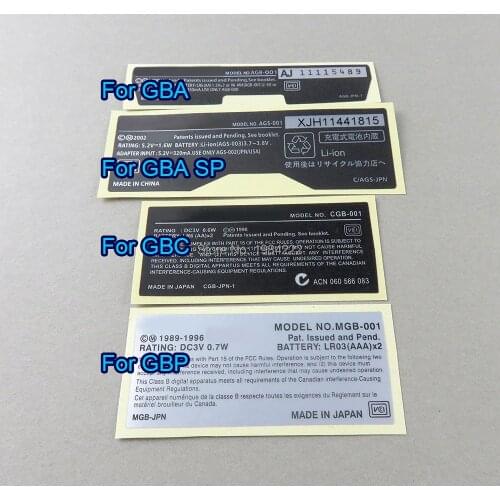 Replacement For Game boy Label Sticker For GameBoy GBA GBC GBP GBA SP Console Back Tag 10pcs/lot