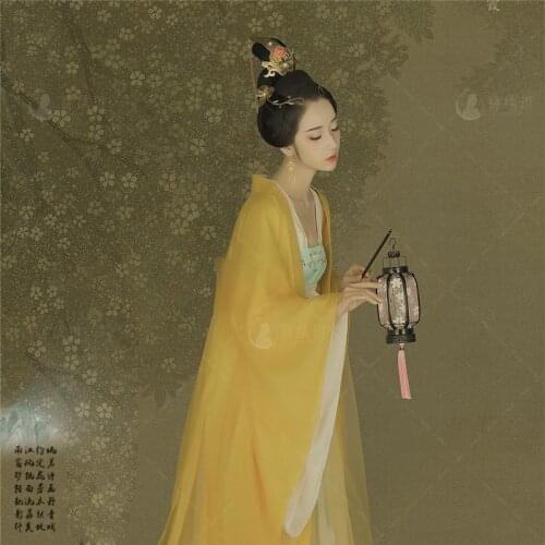 WYJN Yellow Colorful Tang Dynasty Princess Hanfu High Waist Ruqun Ancient Chinese Vintage Cosplay Stage Classical Dance Costume