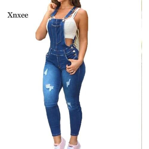 Women Fashion Leggings Denim Rompers Jeans Overalls Slim Tight Bib Full Length Skinny Casual Jumpsuit Long Pants Pencil Trousers