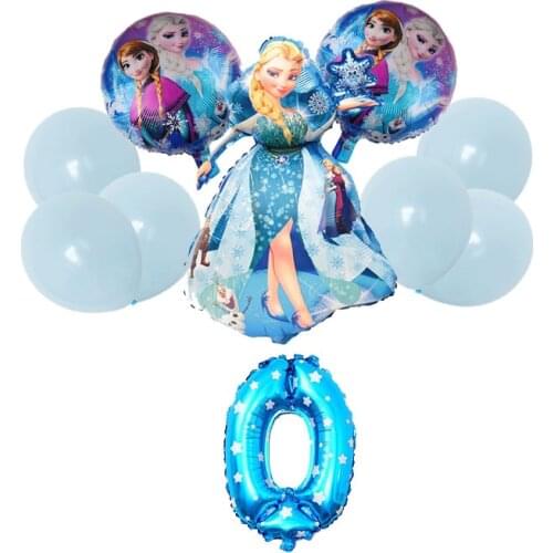 10pcs/set Disney Elsa Princess Snow White Cartoon Series Foil Number Balloons Happy Birthday Party Wedding Decorations Supplies