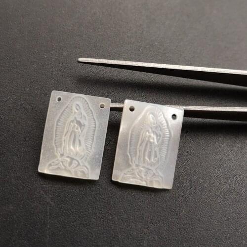 30pcs/lot 12x16mm Natural Rectangle Virgin of Guadalupe Mother of Pearl Shell Guadalupe Mother Pearl Shell MOP for Jewelry