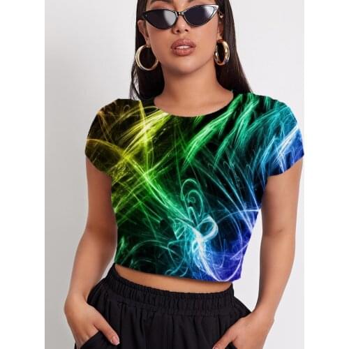 3d Tshirt Rainbow T-shirt Women Colorful Tshirt Printed Abstract Navel Bare Psychedelic Tshirts Casual Womens Clothing Summer