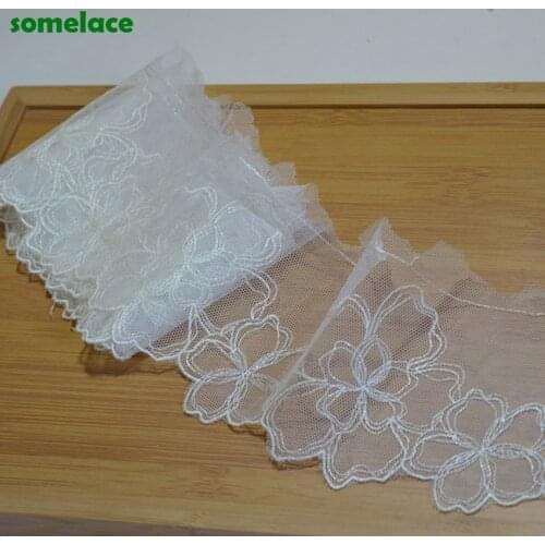 5Yds/lot 8cm Wide Transparent Mesh Fluorescent White Pattern Embroidery High Quality Lace Trim For Garments And Wedding20041203