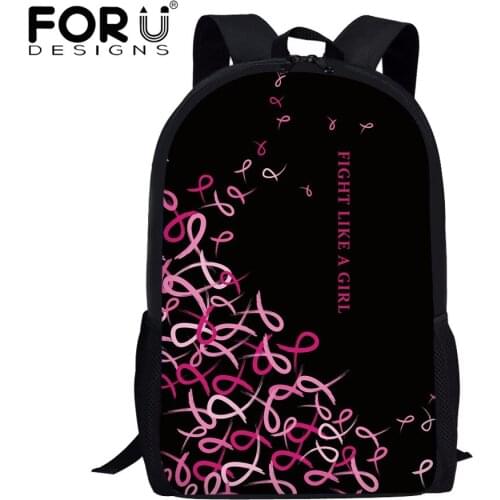 FORUDESIGNS Black and Pink Backpack for Teen Girls Autism Awareness Design Schoolbags Large Capacity Bookbags Fashion Satchel