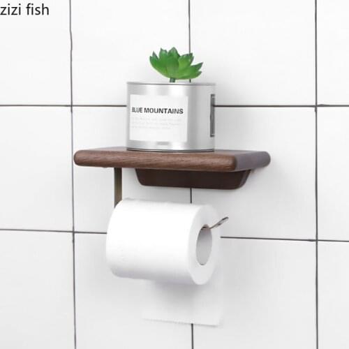Walnut Paper Roll Holder Punch-free Wall Hanging Tissue Holder Towel Rack Living Room Decoration Wall-mounted Storage Shelf