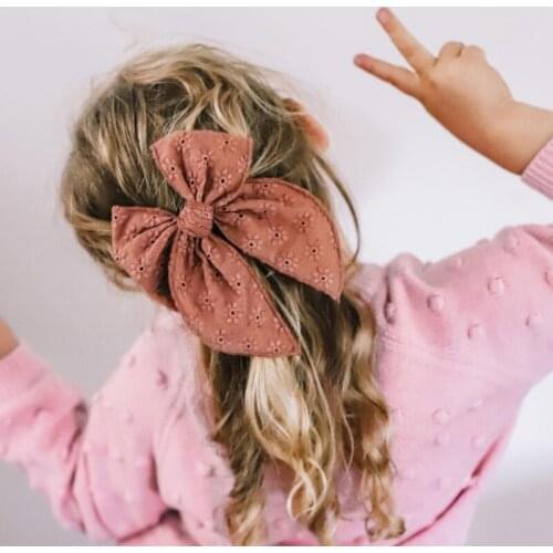 Hollow Childrens Hair Clip Baby Headdress 6 Inch Big Bow Color Cotton Fabric Baby Headdress for Girls Baby Accessories