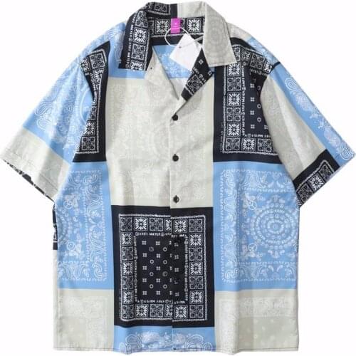 Men Patchwork Hawaiian Shirt Fashion Summer Casual Short Sleeve Turn Down Collar Vintage Tops Hip Hop Harajuku Streetwear Shirts